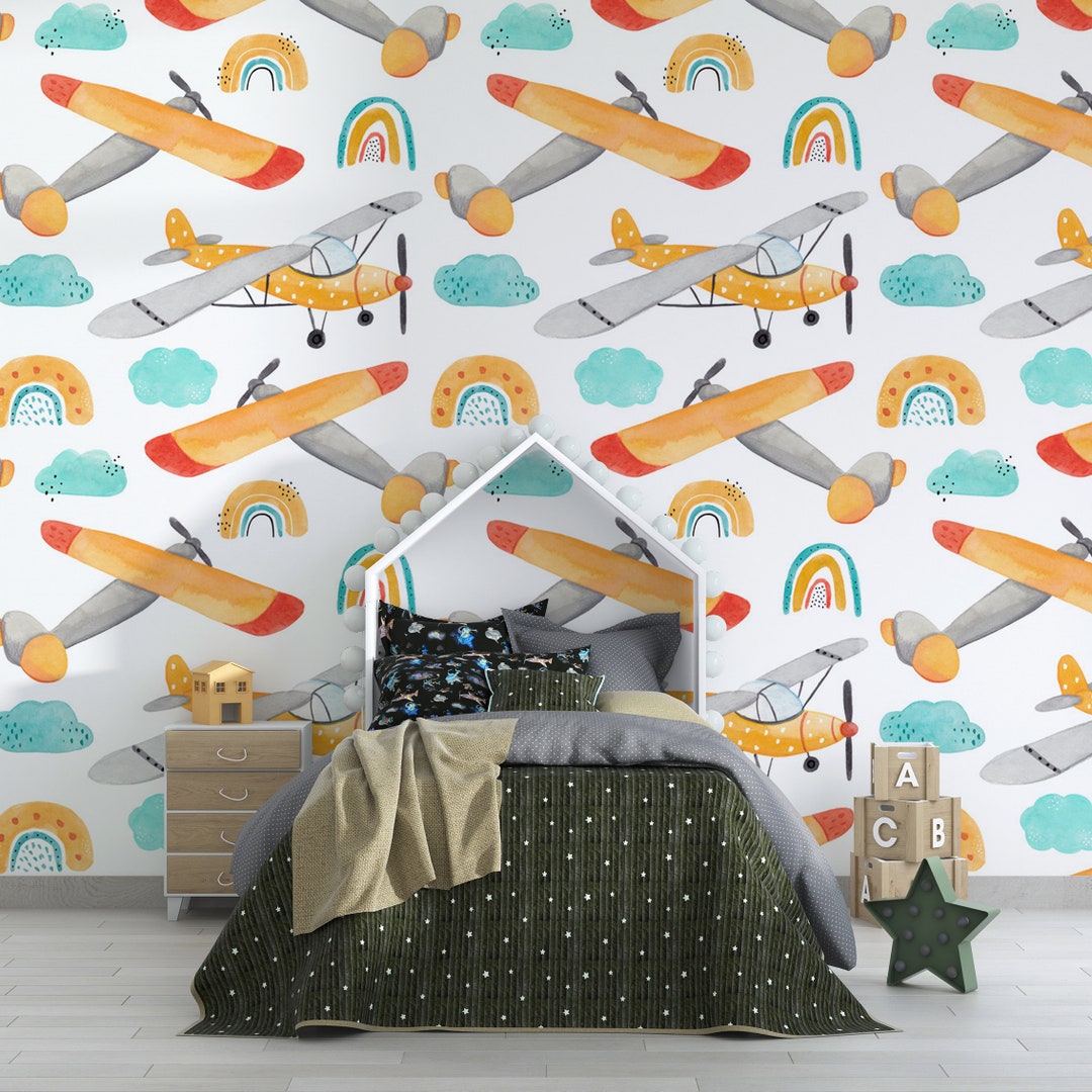 Airplane Peel and Stick Kids Wallpaper Airplane Wall Decal - Etsy