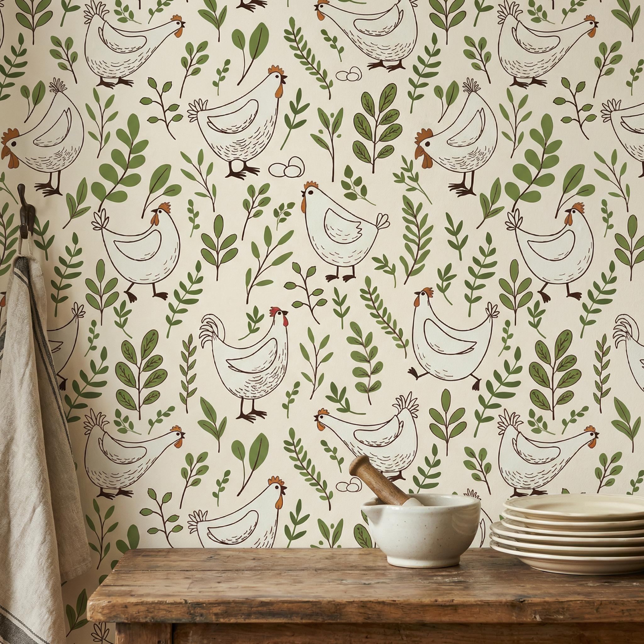 Rooster and Chicken Wallpaper - Antique Style Rooster and Chicken ...