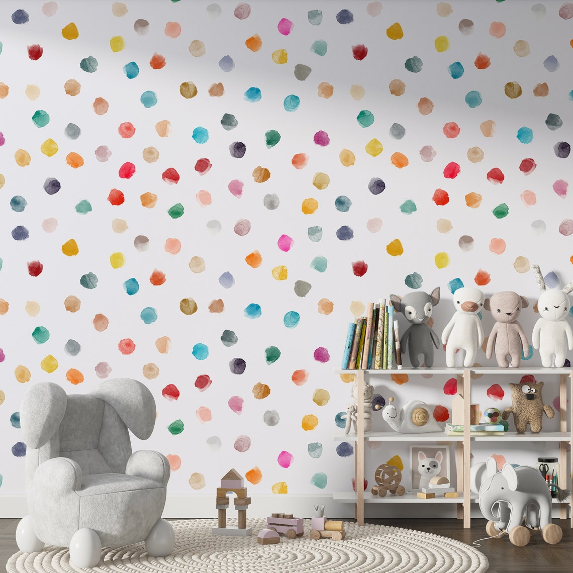 Boho Polka Dot Wallpaper for Kids - Bedroom, Nursery, Playroom, Rainbow ...