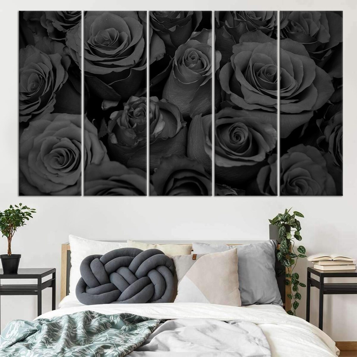 Black Rose Canvas Flower Print Botanical Printed Wall Art Etsy