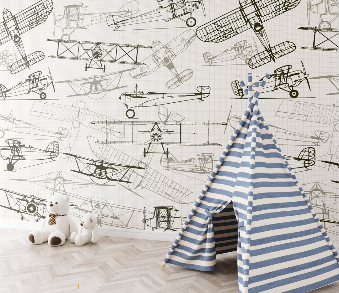 Airplanes Repositionable Wallpaper, Peel & Stick Self Adhesive Fabric