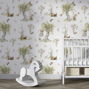 Vintage Woodland Animal Wallpaper: Cottagecore Forest Peel and Stick Mural