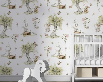 Vintage Woodland Animal Wallpaper: Cottagecore Forest Peel and Stick Mural