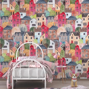 Town Houses Wallpaper Mural: Kids Nursery Peel and Stick Wallpaper