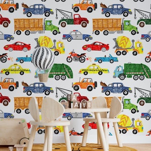 Behang kinderkamer vervoer, regenboog kleur auto en weg jongens kamer muur muurschildering, auto's patroon babykamer muur decor #29