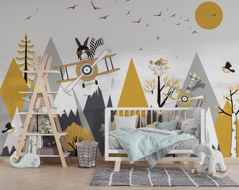 Peel and Stick Kids Wallpaper Space and Mountain Nursery Wall Mural Wallpaper Removable Self Adhesive Kids Wallpaper Child Room Wallpaper