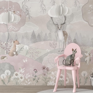 Woodland Animals Wallpaper: Rustic Forest Mural, Peel and Stick
