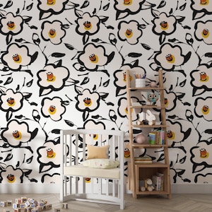 Watercolor Floral Peel and Stick Wallpaper: Girls Nursery Decor