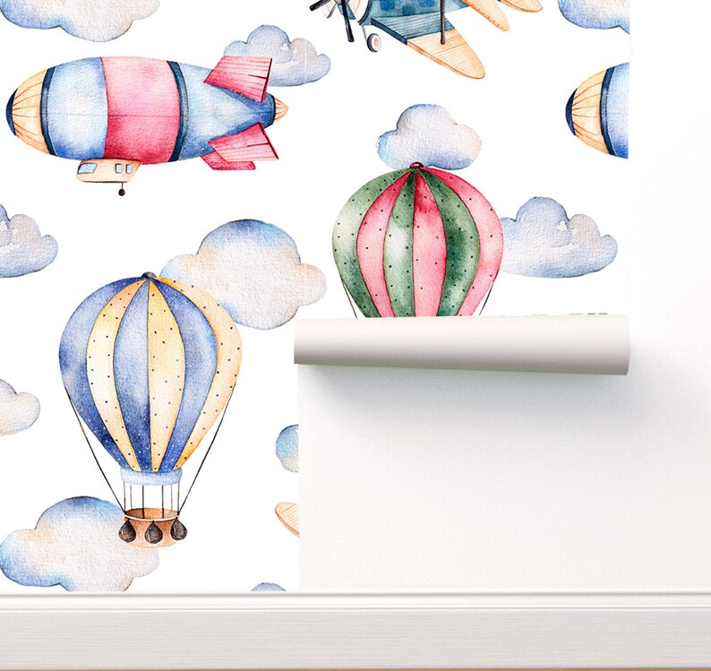 Kids Wallpaper Hot Air Balloons Peel and Stick Air Plane Easy - Etsy