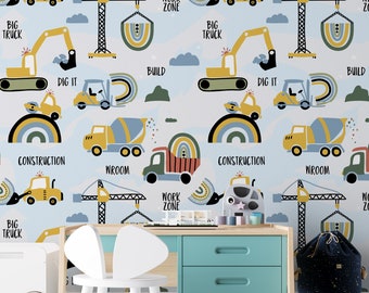 Cars and Trucks, Nursery Wallpaper, Boys wallpaper, Truck wallpaper, Car wallpaper, Tractor wallpaper, Construction wallpaper