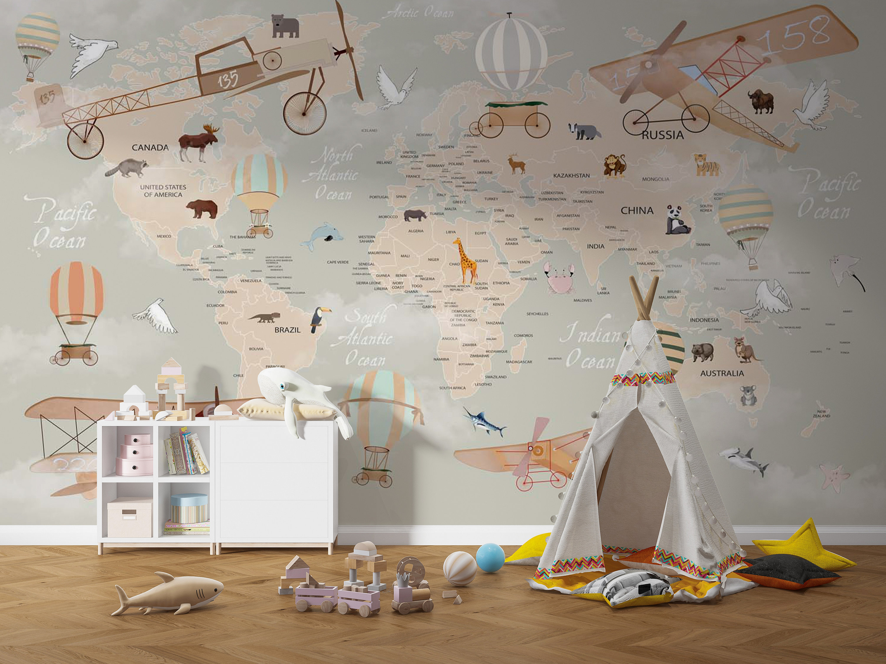 Kids World Map Wallpaper World Map Mural Nursery World Map Etsy