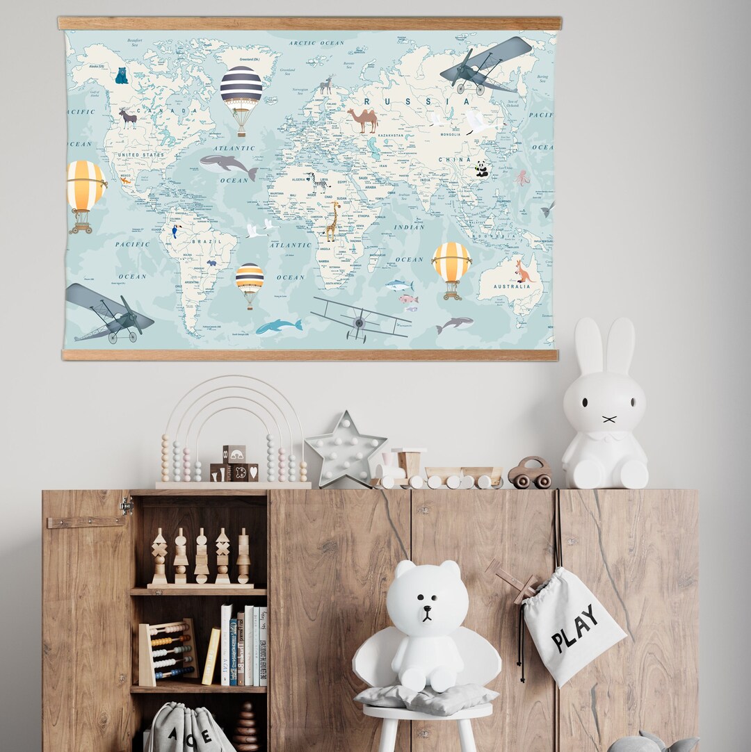 Educational World Map Canvas, Travel Wall Art | Kids World Map, Nursery ...