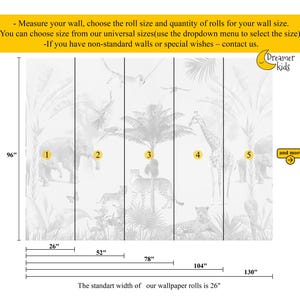 Kids Safari Jungle Animals Wallpaper, Peel and Stick Giraffe Nursery Mural , Kids Jungle Themed, Removable Baby Room Wallpaper #30 image 5