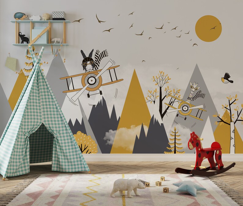 Peel and Stick Kids Wallpaper Space and Mountain Nursery Wall - Etsy