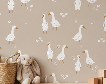 Goose wallpaper, kids room wallpaper, nursery, animal wallpaper, kids room wall mural, peel and stick or traditional wallpaper