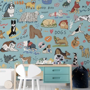Dogs Wallpaper | Wall Mural | Peel and Stick Dog Wallpaper | Removable Wallpaper, Nursery Boy Girl Wallpaper Dog Mural Nursery Wallpaper #20