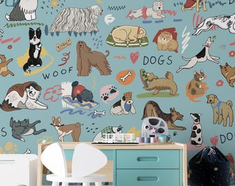 Dog Breeds Wallpaper Mural - Peel and Stick Removable Wallpaper