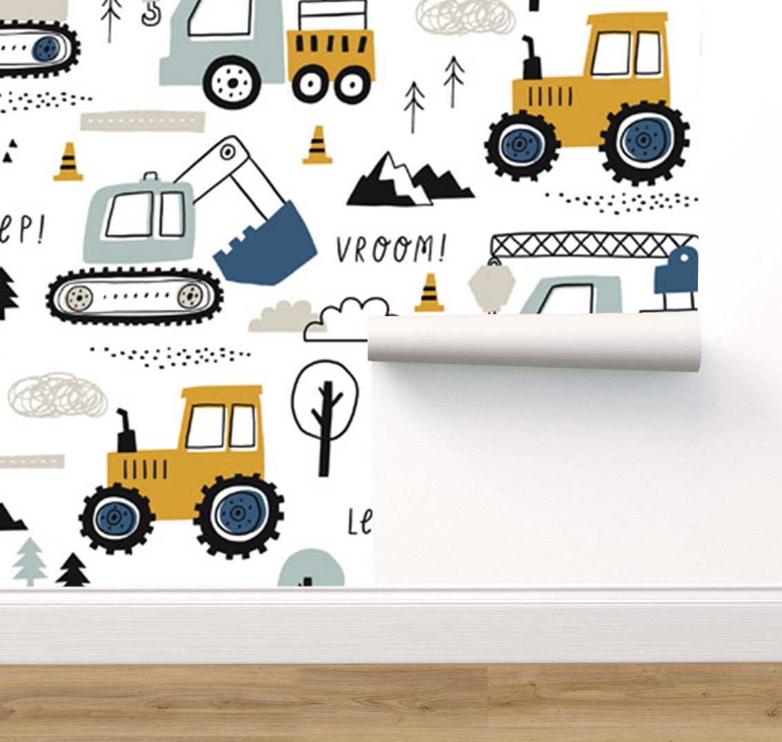 Wallpaper for Boys With Excavators and Cranes Nursery Wall Etsy