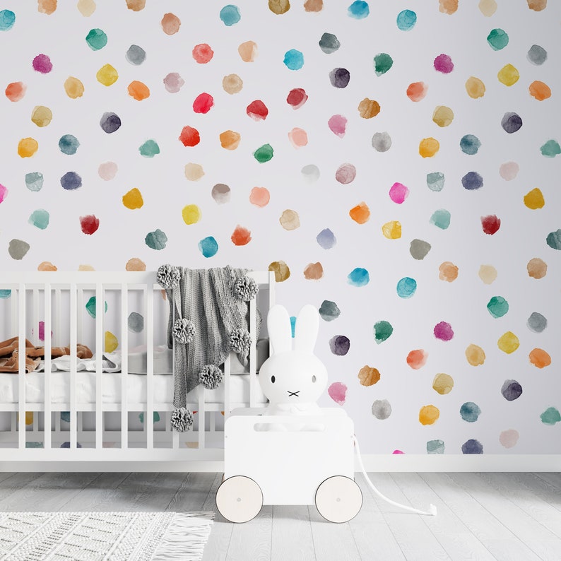 Boho Polka Dot Wallpaper for Kids - Bedroom, Nursery, Playroom, Rainbow ...