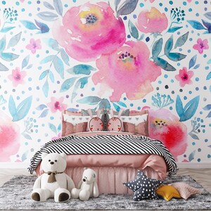 Rose Floral Nursery Wallpaper: Large Botanical Peel and Stick Wall Art