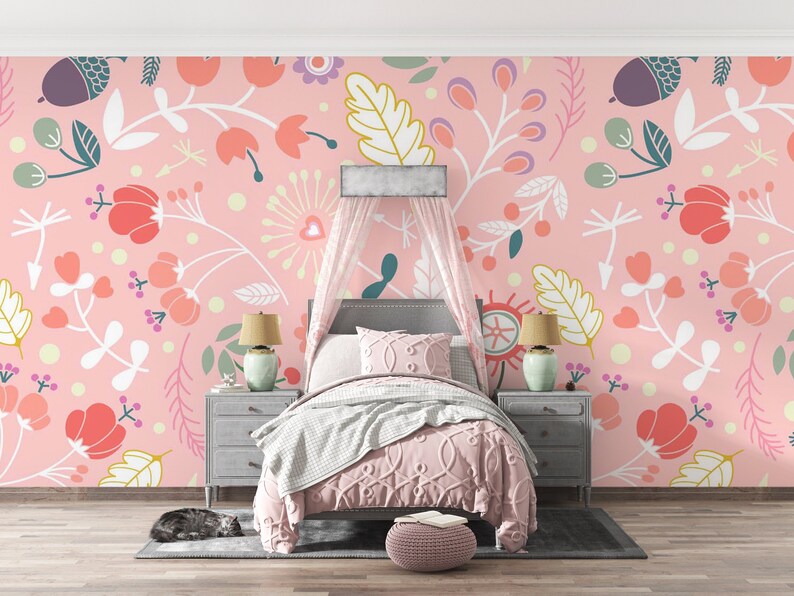 Posy Floral Wallpaper Watercolor Flower Wallpaper Wall Etsy