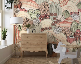 Hand-Painted Cacti Wallpaper: Peel & Stick Floral Fabric, Removable