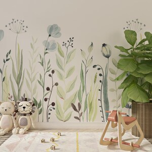 Papier peint amovible fleurs sauvages, aquarelle florale pour chambre d'enfants, sticker mural auto-adhésif, papier peint coloré