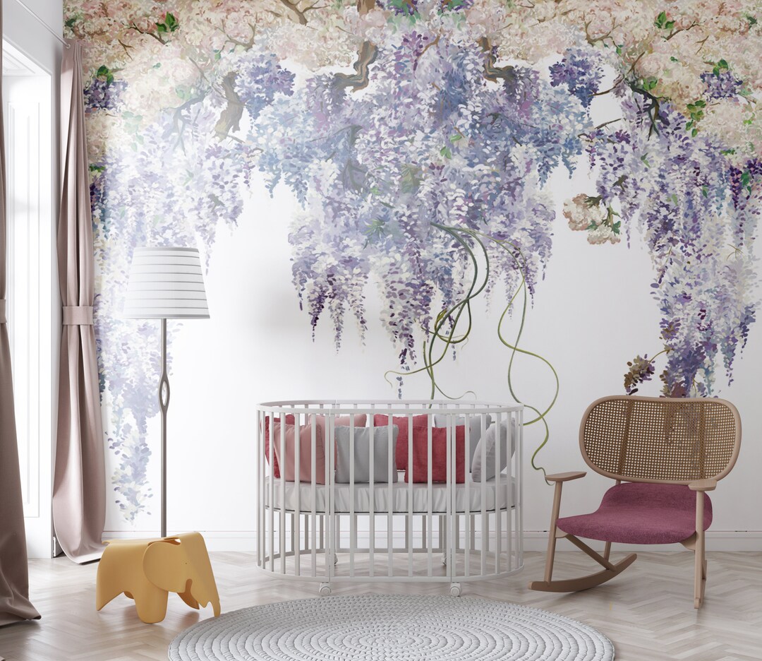 Lavender Wisteria Flowers Wallpaper, Spring Sky Headboard Wallpaper ...