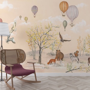 Carta da parati Woodland Forest, carta da parati per la cameretta dei bambini, carta da parati rimovibile, stacca e attacca, carta da parati con animali, decorazione da parete per la cameretta dei bambini