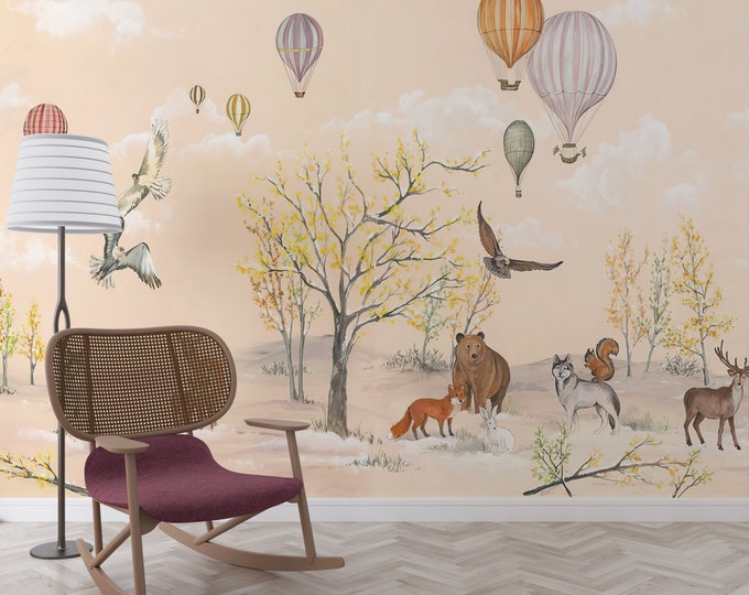 Nursery Forest Wallpaper, Nursery Boho Wall Mural, Woodland Forest