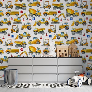 Construction Trucks Peel and Stick Wallpaper: Nursery Accent Wall