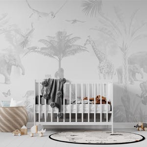 Kids Safari Jungle Animals Wallpaper, Peel and Stick Giraffe Nursery Mural , Kids Jungle Themed, Removable Baby Room Wallpaper #30 image 4