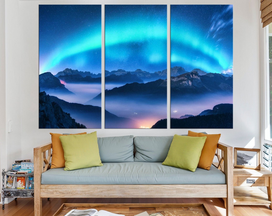 Blue Aurora Borealis Wall Art Aurora Polaris Wall Decor | Etsy