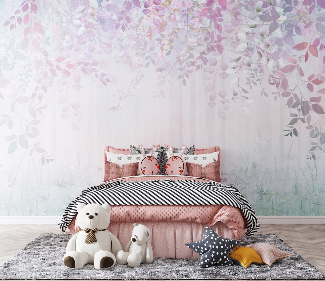 Sweet Meadow Pink Wallpaper - Floral Flowers Butterflies Botanical Stylish - Girls Bedroom Feature Wall Decoration DIY