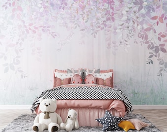 Pink Floral Wallpaper Nursery, Flower Wallpaper Peel & Stick, Watercolor Floral Wallpaper Girl Bedroom, Peony Wallpaper Self Adhesive Mural