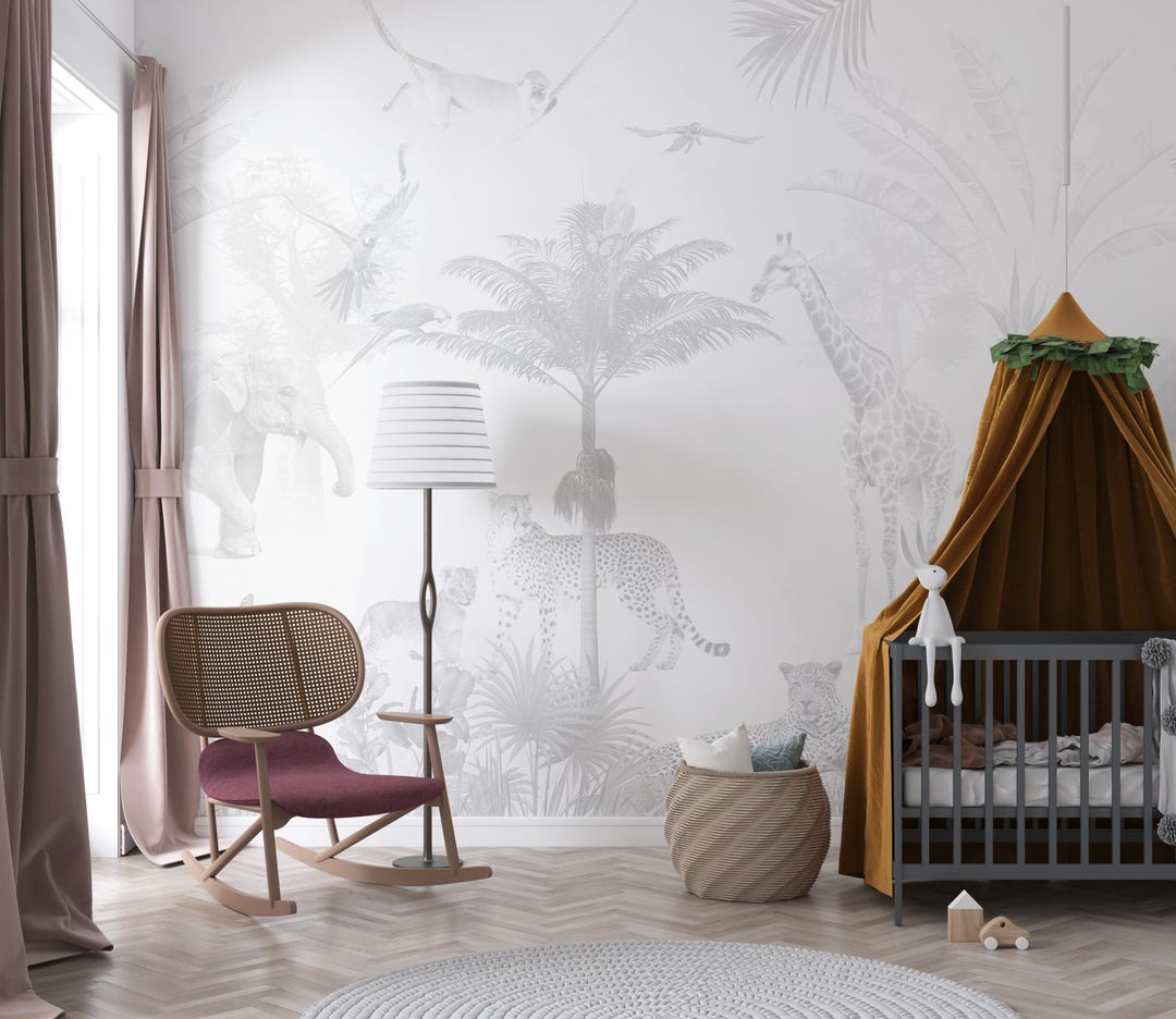 Kids Safari Jungle Animals Wallpaper, Peel and Stick Giraffe Nursery ...
