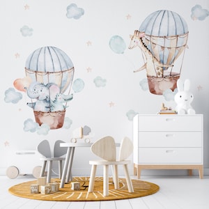 Watercolor Animals on Balloons Wall Decal: Nursery Decor