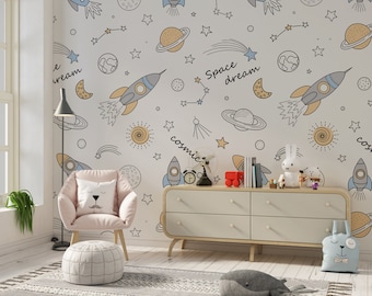 Kids Space Wallpaper: Moon, Stars, Galaxy Peel and Stick Mural
