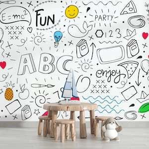 Carta da parati staccabile e adesiva ABC, carta da parati rimovibile con alfabeto, carta da parati ABC per bambini, carta da parati con alfabeto per bambini