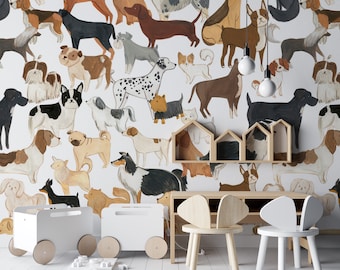 Nursery Pets Wallpaper / Kids Wallpaper / Animal Wallpaper / Dog peel and stick wallpaper vinyl wallpaper wallpaper room
