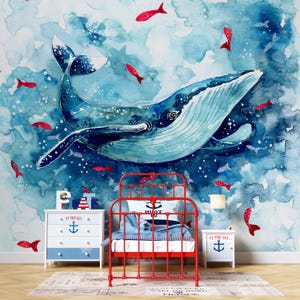 Big Whale Kids Wallpaper , Undersea Wall Mural for Kids and Nursery Room , Whale Wallpaper Baby Room , Nursery Wallpaper , Nursery Decor