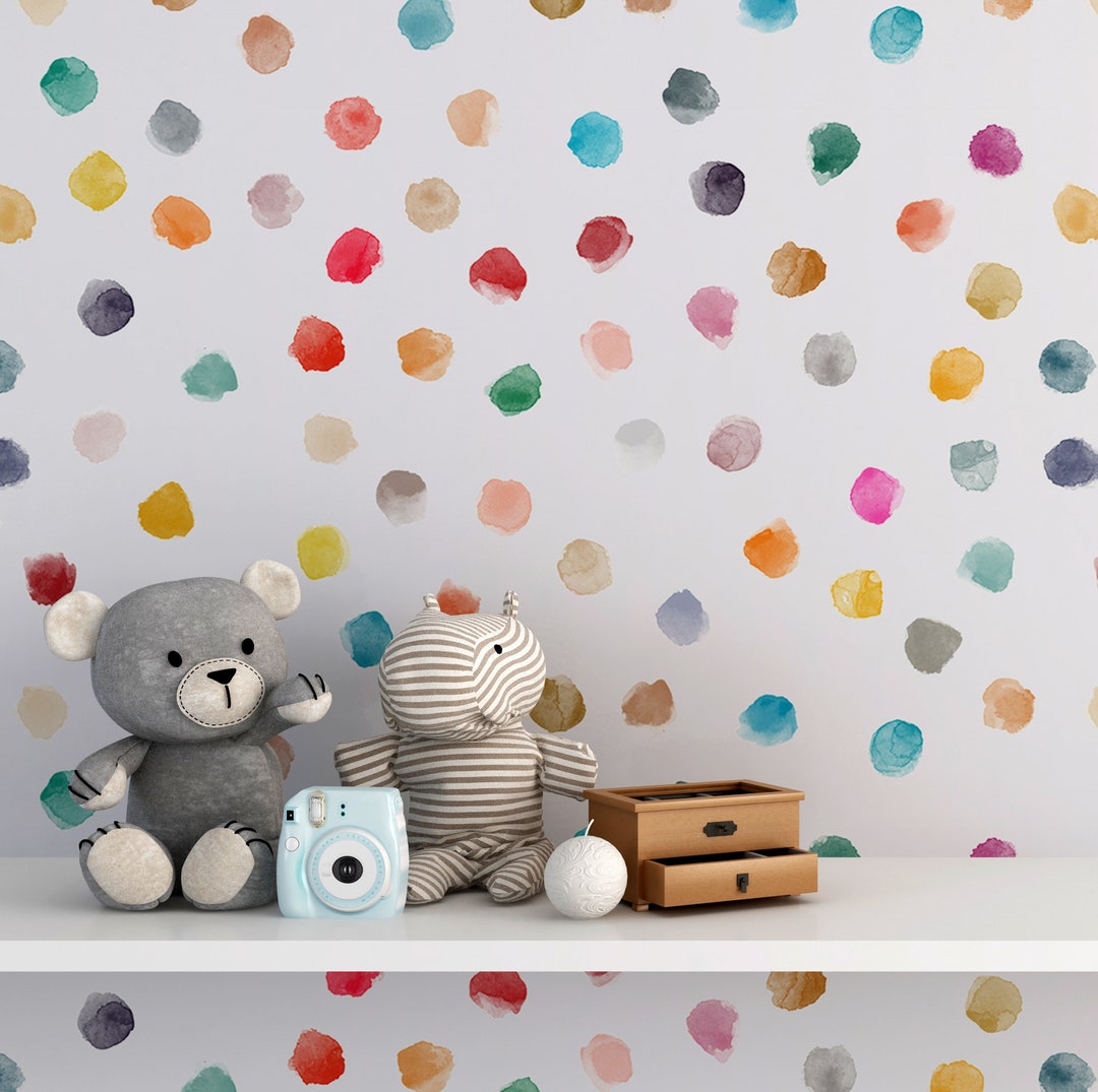 Boho Polka Dot Wallpaper for Kids - Bedroom, Nursery, Playroom, Rainbow ...