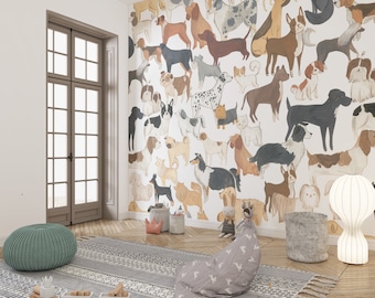 Nursery Pets Wallpaper / Kids Wallpaper / Animal Wallpaper / Dog peel and stick wallpaper vinyl wallpaper wallpaper room