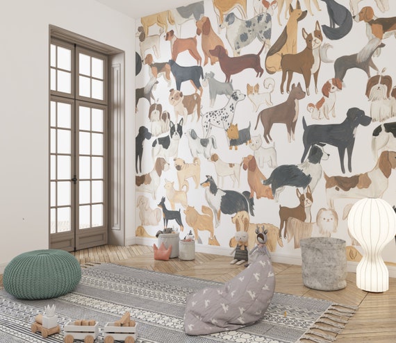 Nursery Pets Wallpaper / Kids Wallpaper / Animal Wallpaper / Dog peel and stick wallpaper vinyl wallpaper wallpaper room