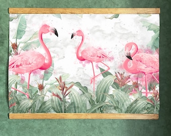 Flamingo tropical kids wall, flamingo nursery decor, baby room decor, newborn flamingo nursery pink and green