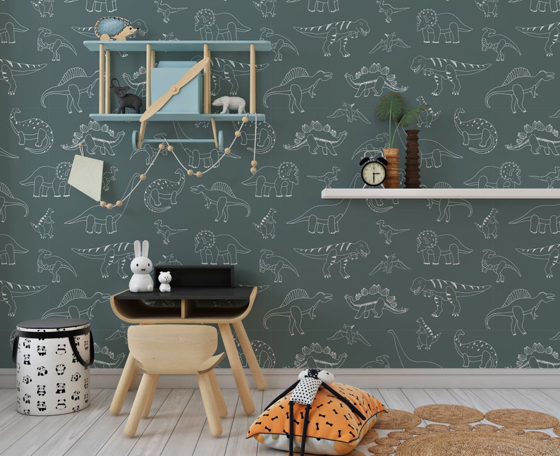 Kids Wallpaper Dinosaur Peel and Stick Wallpaper Dinosaur - Etsy