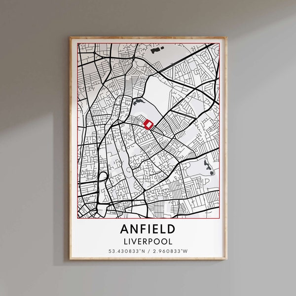 Liverpool FC Print, Anfield Stadium Print, Stadium Print, Map Prints Any Team, Gift for Dad, City Print, Club Map, Football Club Map Print