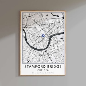 Chelsea FC Print, Stamford Bridge Print, Stadium Maps, City Map Print, Any Football Team, Gift for Dad, FC Club Map, Soccer Club Map Print