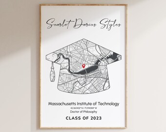 Custom Graduation Gift Print, Personalised University Map, College Leaving Gift Graduation Keepsake Masters, Diploma, PhD Degree Celebration