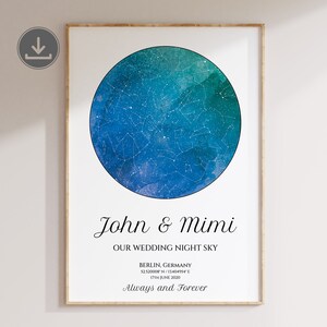 Impression numérique de carte des étoiles, cadeau de mariage personnalisé, impression constellation, impression d'anniversaire de couple, affiche ciel imprimable, cadeau de fiançailles
